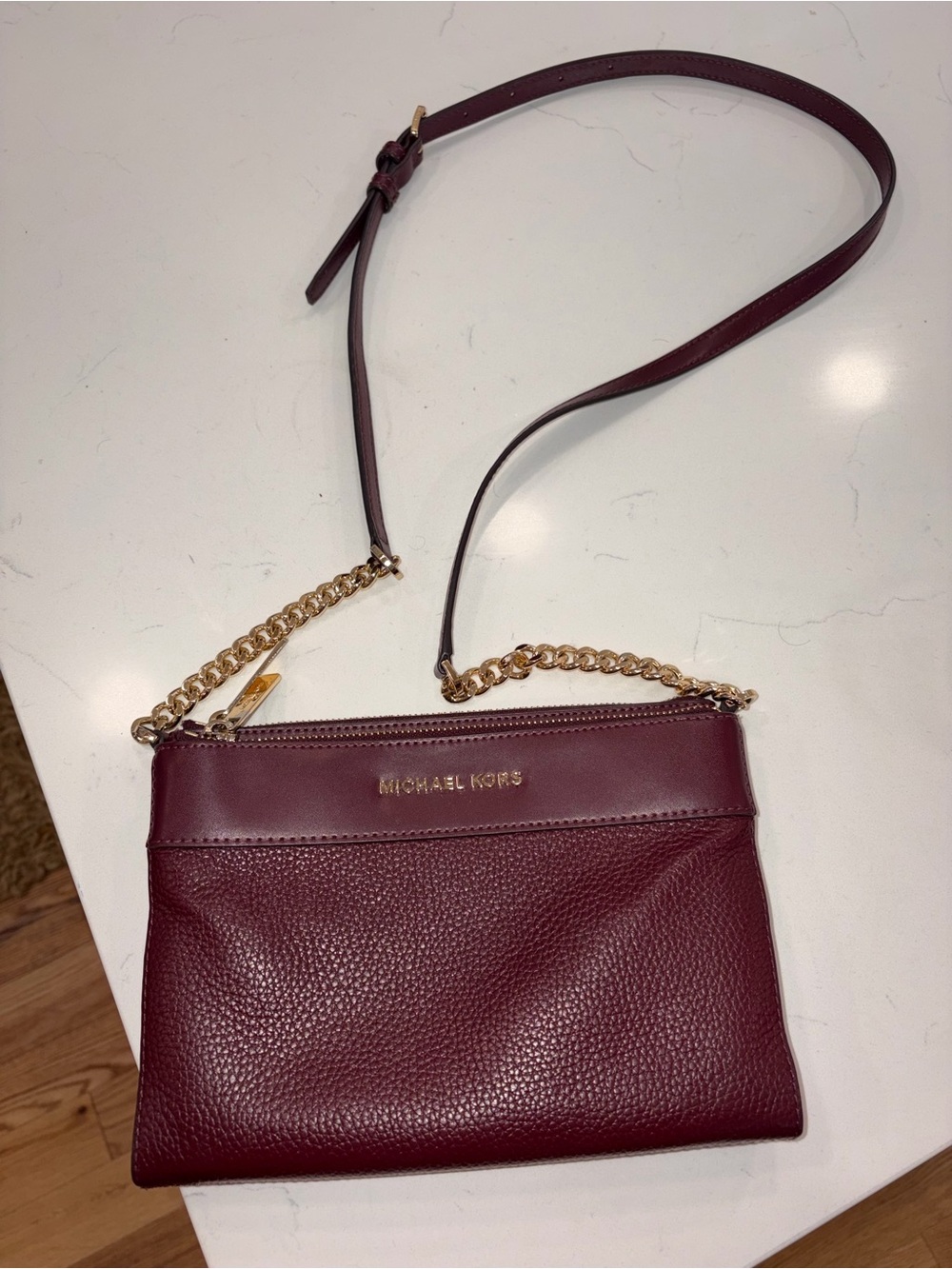 Michael Kors Wine Leather Crossbody with Gold Chain
